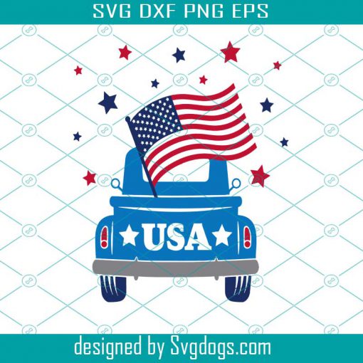4th Of July Truck Svg, Summer Svg, Patriotic Svg, Amercian Flag Svg