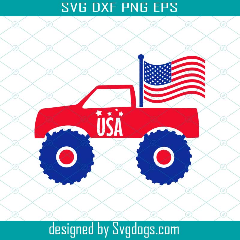 Monster Car 4 Of July Svg, Fourth Of July Svg, 4th Of July Svg, Patriotic Svg, America Svg