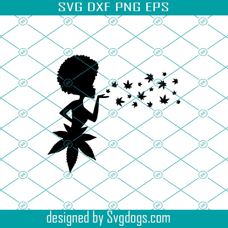 Girl with Afro Blowing Cannabis Leaves Svg, Afro woman Svg