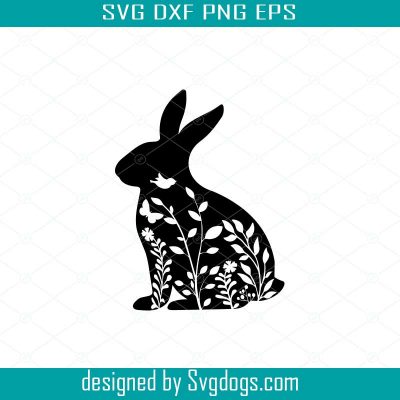 Floral Rabbit Silhouette SVG , Floral Bunny SVG - SVGDOGS.COM