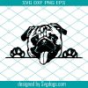 Pug Peeking Smiling Svg, Dog Breed K-9 Animal Pet Puppy Paw Svg, Pet Svg