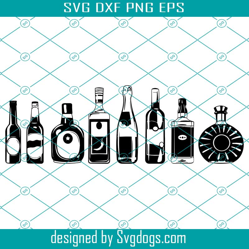 Alcohol Bottles Set Svg Champagne Beer Wine Tequila Whisky Vodka Bar Pub Svg Svgdogs