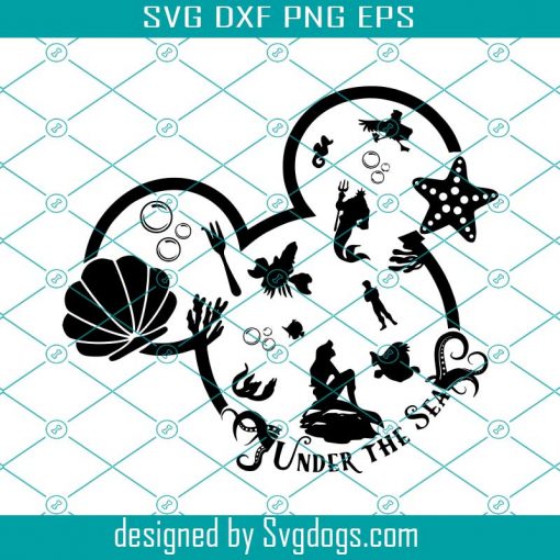 Little Mermaid Mickey Head svg, Under The Season SVG, Mouse Sea Animals SVG