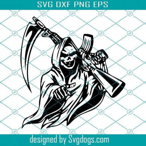 Grim Reaper AK 47 Svg, Rifle Skull Svg, Death Sickle Killer Svg, Grim Biker Ghost Tattoo Svg, Skeleton Bone Svg