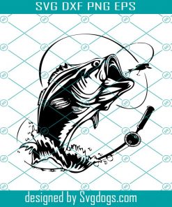 Bass Fishing Salt Fly Logo Angling Fish Hook Fresh Water Hunt Largemouth Smallmouth Striped Svg, Fish Hook  Svg