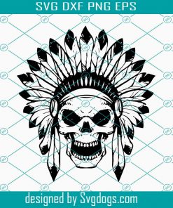 Cherokee Indian skull svg, Native traditional mascot svg, Feather warrior tattoo clipart, Indian skull svg