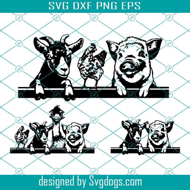 Download Farm Animals Svg Hicken Goat Pig Kunekune Emu Peeking Farm Life Dxf Vector Graphics Download Png Farmhouse Svgdogs