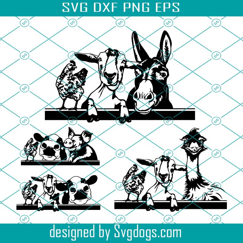 Download Farm Animals Clipart Pig Cow Emu Donkey Chicken Goat Peeking Svg Svgdogs