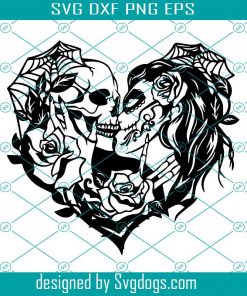 Paper Cutting Template Svg, Calavera Svg, Sugar skull kissing with flowers Svg