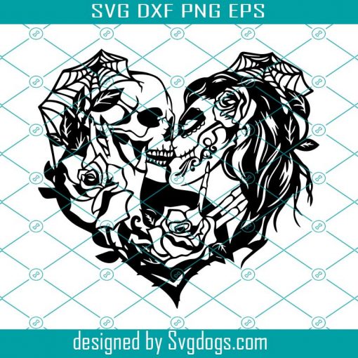 Paper Cutting Template Svg, Calavera Svg, Sugar skull kissing with flowers Svg