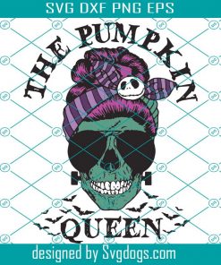 Skull Girl The Pumpkin SVG, The Pumkin Queen shirt Svg, Skull Queen SVG, Skull Wear Glasses SVG, Jack On Skull Hair Svg
