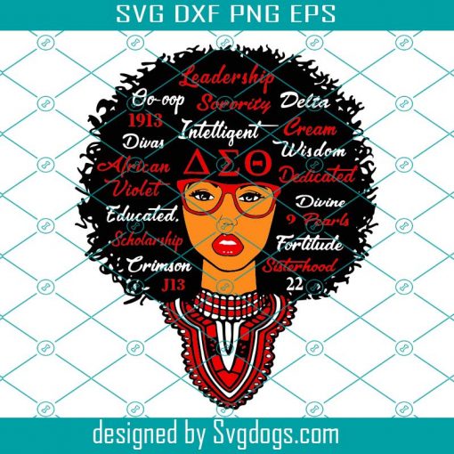 Delta Sigma Theta Sorority svg, Afro Woman Glasses svg, Black Woman svg, Greek Letters, Afro Woman Glasses Svg