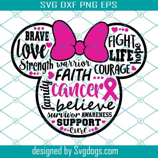 Mickey Head Breast Cancer Svg, Breast Cancer SVG, Breast Cancer Ribbon Svg