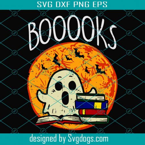 Boooks Moon Ghost Halloween Svg, Bookworm Librarian Teacher Svg, Halloween Svg