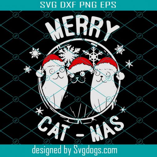 Merry Cat Mas Svg, Christmas Svg, Cat Svg, Snow Svg, Christmas Hat Svg, Merry Christmas Svg