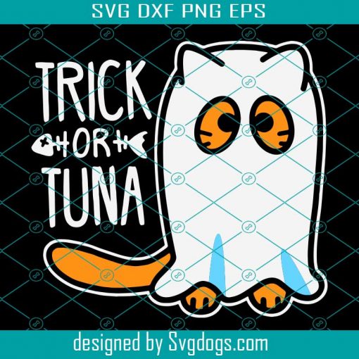 Trick or Tuna SVG, Ghost Tuna SVG, Cute Halloween SVG, Happy Halloween SVG, Cat Ghost SVG