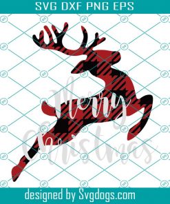 Merry Christmas Svg, Reindeer Svg, Holiday Svg, Winter Svg, Buffalo Plaid Reindeer Svg