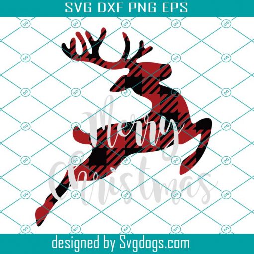 Merry Christmas Svg, Reindeer Svg, Holiday Svg, Winter Svg, Buffalo Plaid Reindeer Svg