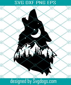 Mountain Wolf Svg, Silhouette,Wilderness, Nature, Animals  SVG