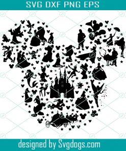 Mickey Mouse silhouette svg, Mickey Head Filled with Characters, Disney Characters, Disney svg, svg files for cricut