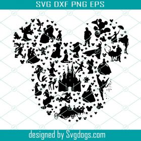 Mickey Mouse svg, Mickey Head Filled with Characters svg, Disney ...