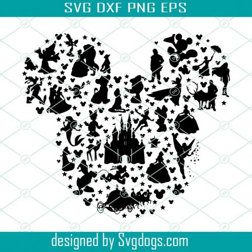 Mickey Mouse svg, Mickey Head Filled with Characters svg, Disney Characters svg