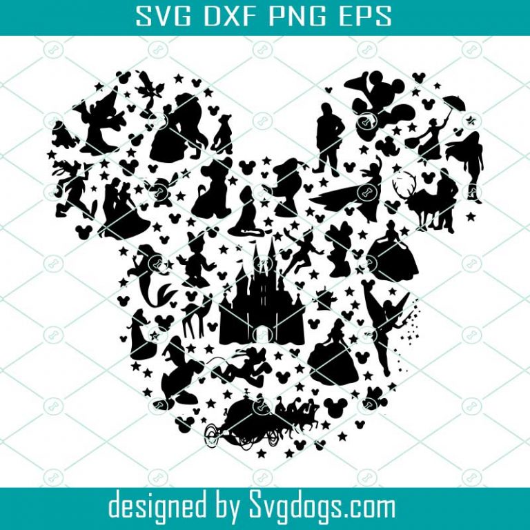 Mickey Mouse silhouette svg, Mickey Head Filled with Characters, Disney