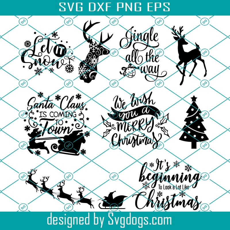 Download Christmas Bundle Svg Santa Claus Rudolph Reindeer Let It Snow Jingle Bells Tree Sleigh Sweater Vinyl Svgdogs