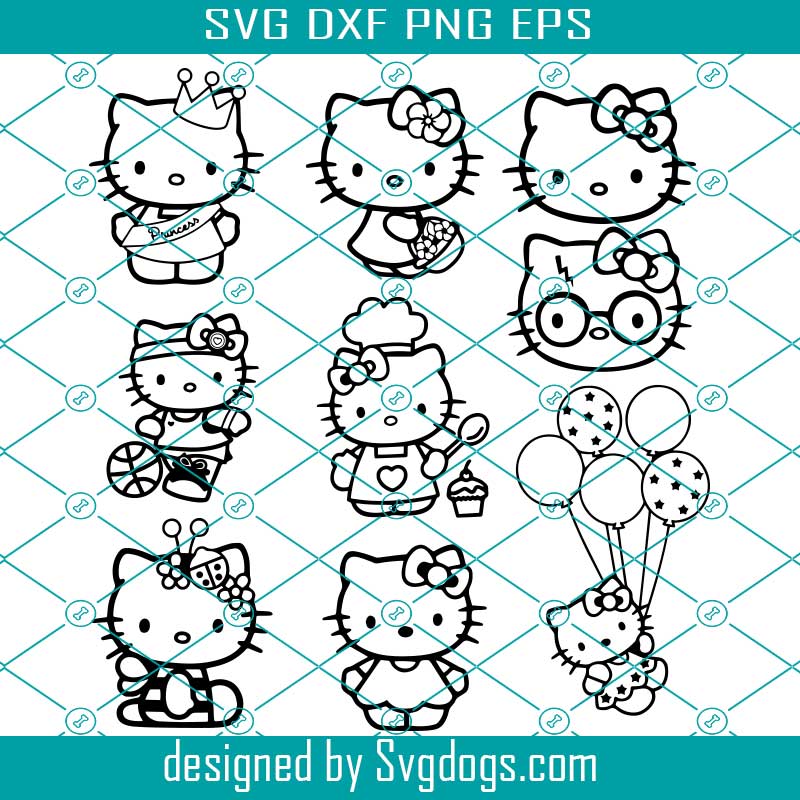Hello kitty SVG Bundle, Kawaii Kitty Svg Png, Silhouette, Cricut