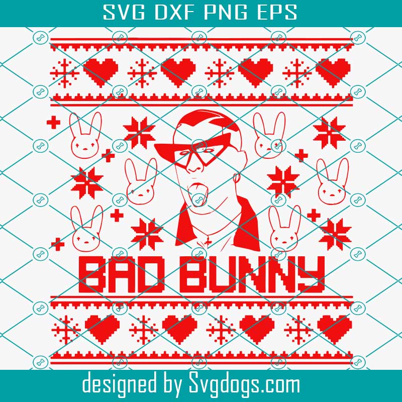 Bad Bunny Ugly Christmas Sweater SVG, Bad Bunny Svg, Ugly Christmas Sweater Pattern Svg, Christmas Svg