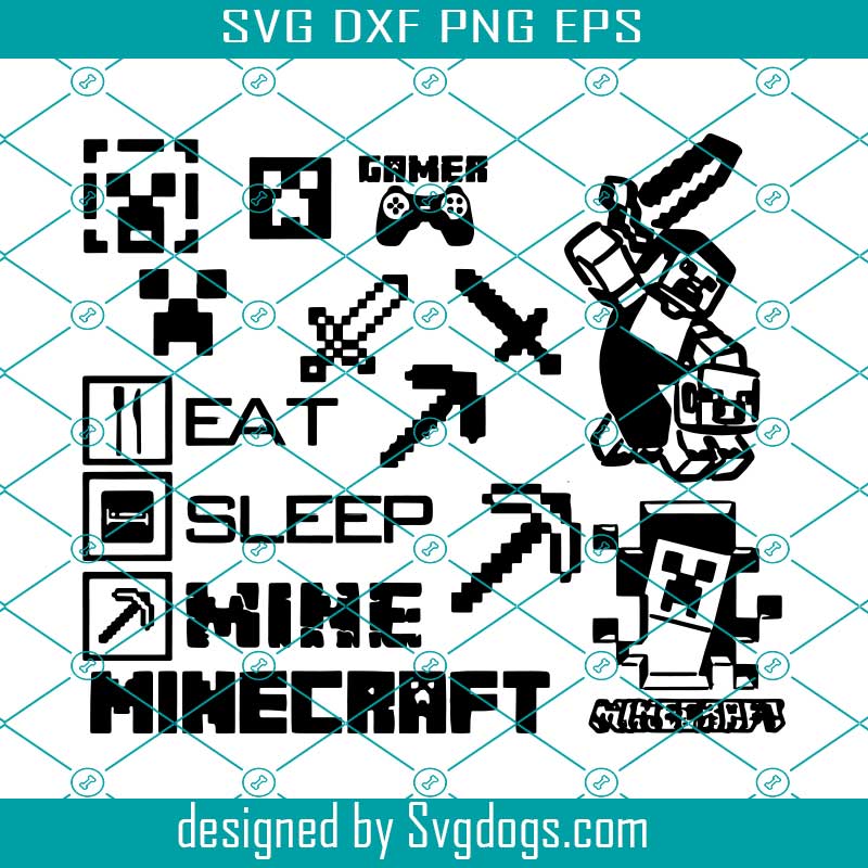 Creeper Svg Craft Svg Pig Svg Popular Cricut Cut Files Bundle Png Steve Eat Sleep Mine Game Svg Svgdogs