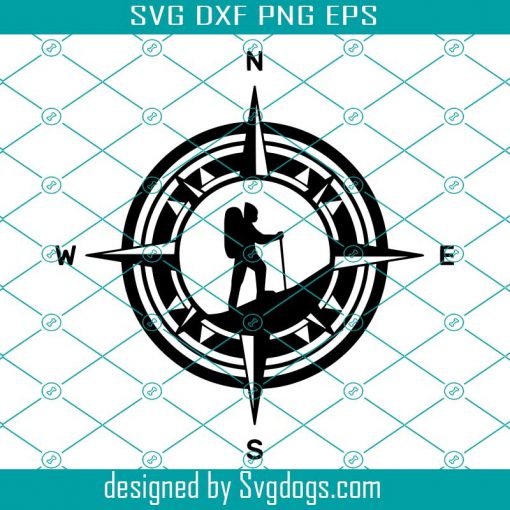 Hiker Compass SVG File, Hiker Vector Image, Cut Files For Cricut And Silhouette, Hiking Images, Adventure SVG, Mountain SVG, Hiking Vector