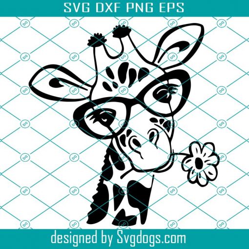 Giraffe With Flower Svg, Giraffe Glasses Svg, Giraffe Svg, Giraffe Dxf, Silhouette, Cricut, Cut File