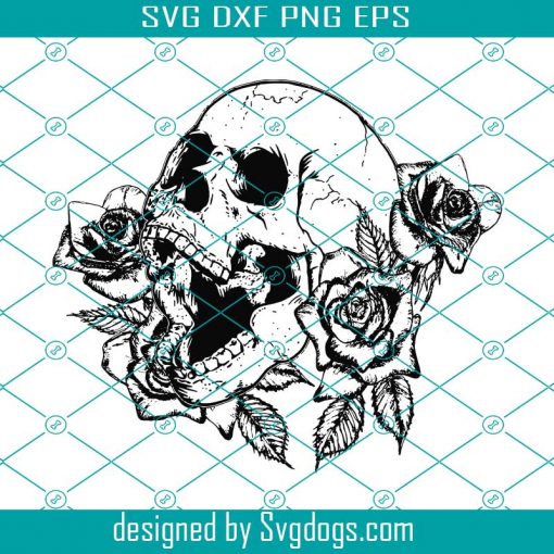 Skull Svg, Rose Svg ,Flowers Svg, Skull With Flowers SVG, Flower Skull SVG , Tattoo SVG, Skull Stencil SVG