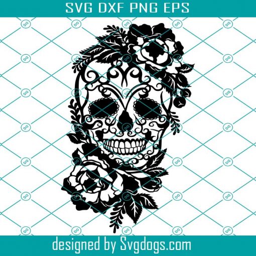 Skull Snake Flowers Roses Svg, Sugar Skull Svg, Flower Skull Svg, Skull With Flowers Svg, Flower Skeleton Svg, Flower Skull Svg