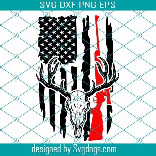 Deer Skull Svg, Deer Hunting Svg, Distressed American Flag RIFLE Svg ,Deer Hunting Shirt Svg