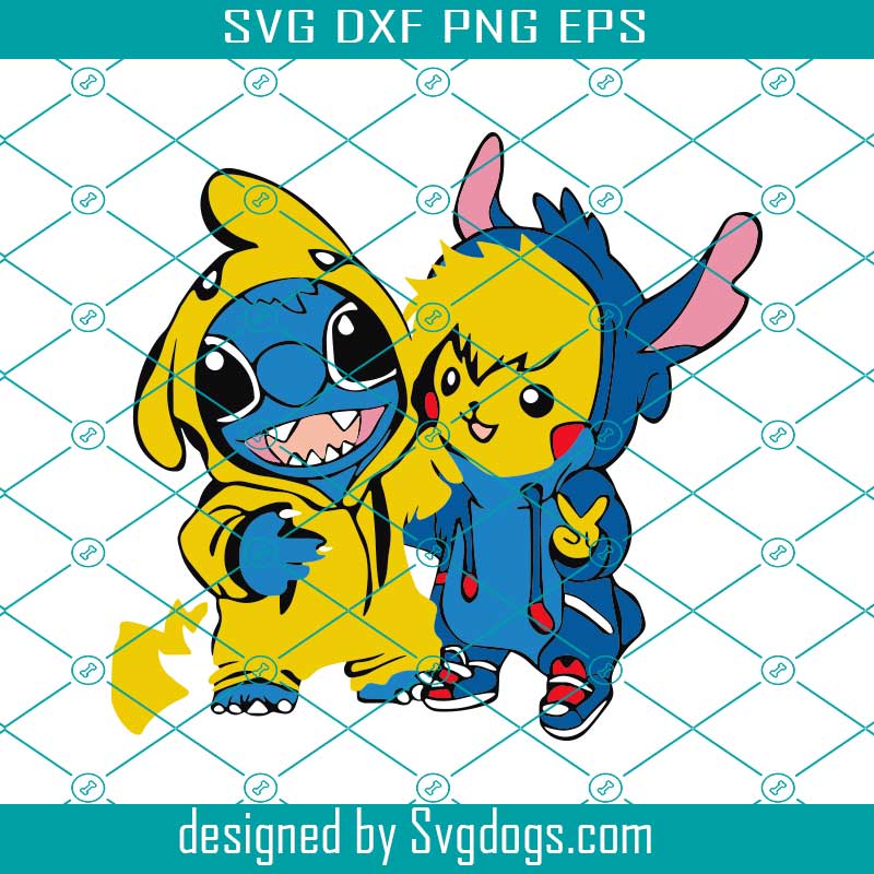 Stitch And Pikachu Wearing Hoodie Svg Pikachu Svg Pikachu Gift