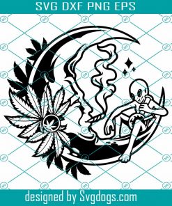 Smoking Weed Moon Svg, Smoking Moon Svg, Smoking Cannabis Moon Svg, Alien Weed Svg