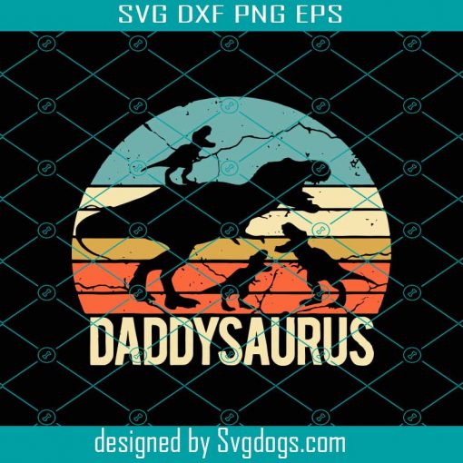 Vintage Retro 3 Kids Daddysaurus Svg, Sunset Svg, Fathers Day Svg, Daddy Saurus Svg, Fathers Day Gift Svg Svg