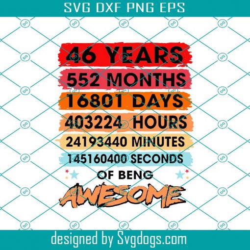 Being Awesome Svg, Birthday Svg, 46 Years Svg, 552 Months Svg, 16801 Days Svg, 403224 Hours Svg, 24193440 Minutes Svg