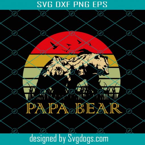 Papa Bear Retro Sunset Svg, Fathers Day Svg, Papa Svg, Dad Svg, Papa Bear Svg, Dad Protector Svg