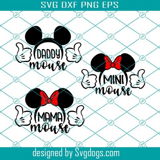 3 Designs For Family In Svg, Daddy Mouse Svg, Mama Mouse Svg, Mini Mouse Svg