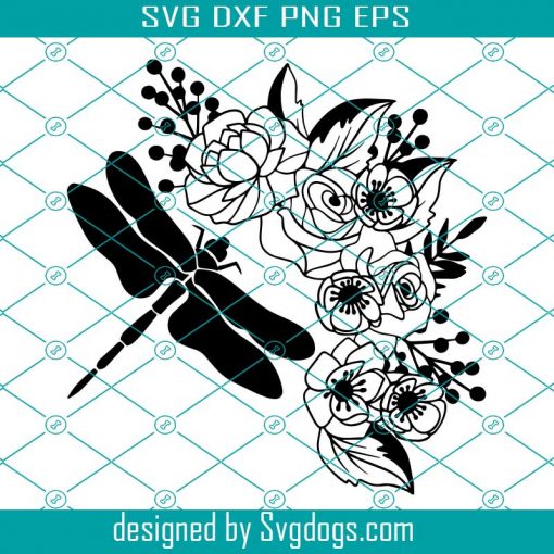 Floral Dragonfly Svg, Flowers Swag Svg, Animal Svg