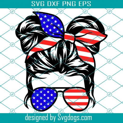 USA Kid Bun Svg, American Flag Mom Bun Svg, USA Svg, Patriotic Svg, 4th Of July Svg