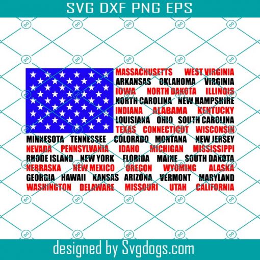 50 States Flag Svg, I Pledge Allegiance To The Flag Svg, American Flag Svg, United States Flag With States Svg, 4th Of July Svg