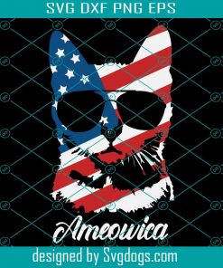 Ameowica Svg, Cat Sunglasses Svg, Independence Day Svg, American Flag Svg, Happy 4th Of July Svg