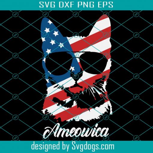 Ameowica Svg, Cat Sunglasses Svg, Independence Day Svg, American Flag Svg, Happy 4th Of July Svg