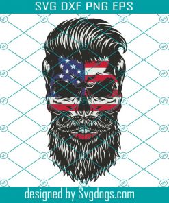 American Flag Hipster Skull Svg, Independence Svg, Skull Svg, American Flag Svg, Skull Beard Svg