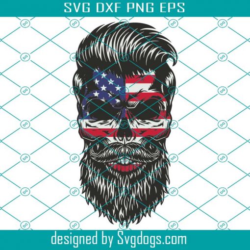 American Flag Hipster Skull Svg, Independence Svg, Skull Svg, American Flag Svg, Skull Beard Svg