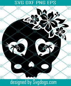 Hibiscus Cute Skull Svg, Tropical Skull Svg, Cute Skull Svg, Skull Svg, Halloween Svg